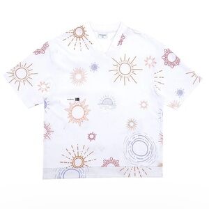 STUDENTS GOLF Sunny Short Sleeve Cotton Pique V-Neck Shirt white multi large